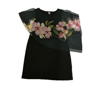 Black Formal Dress 3X Shoulder Overlay Sleeveless Soft Sheer Floral Cover Venus